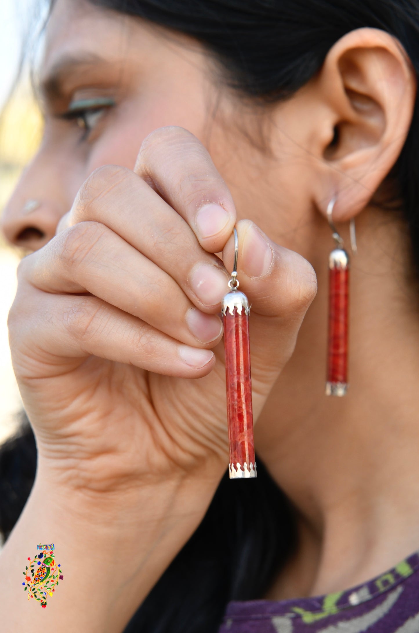 Coral Cylinder Earrings