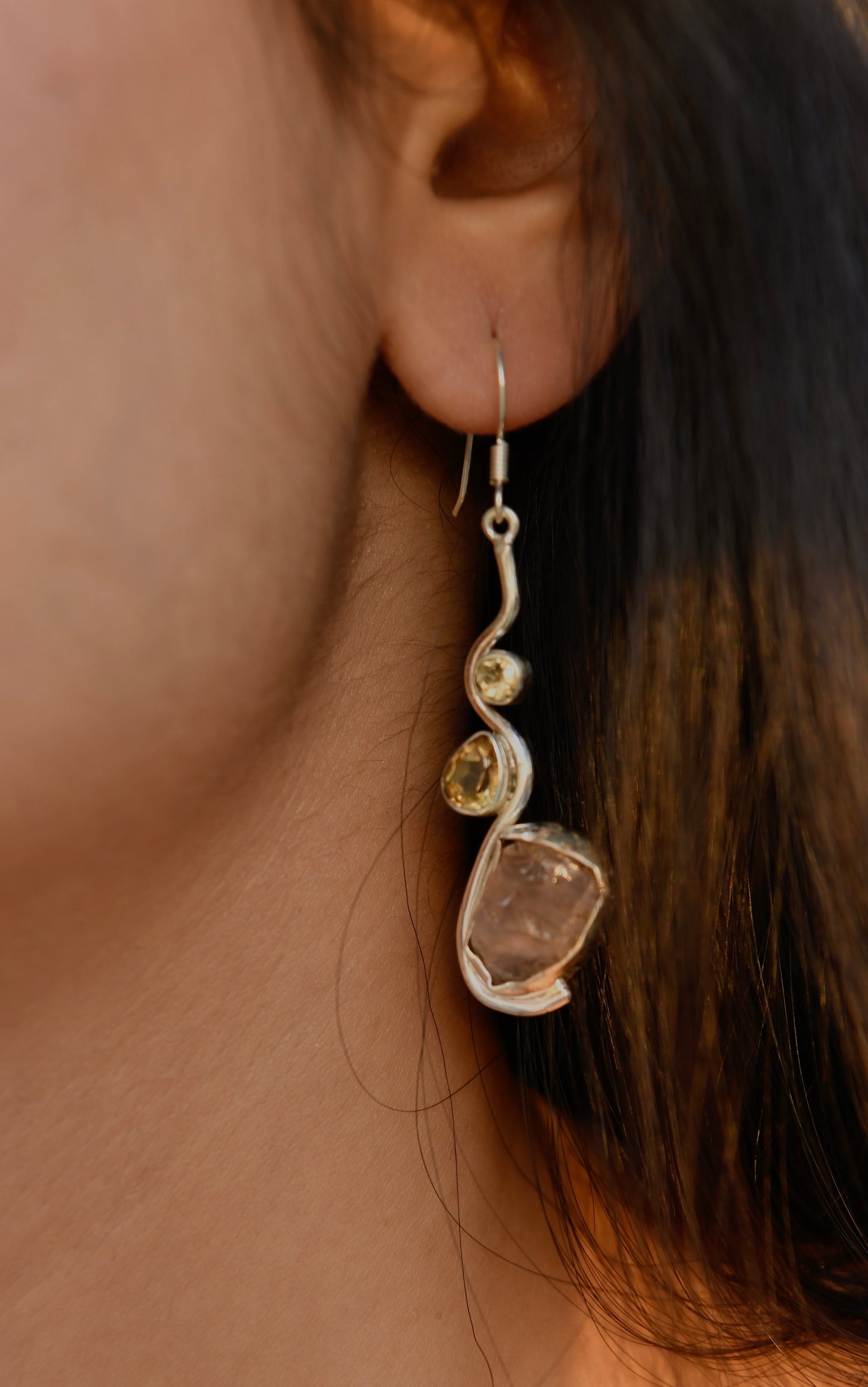 Rose Quartz-Citrine Silver Earrings