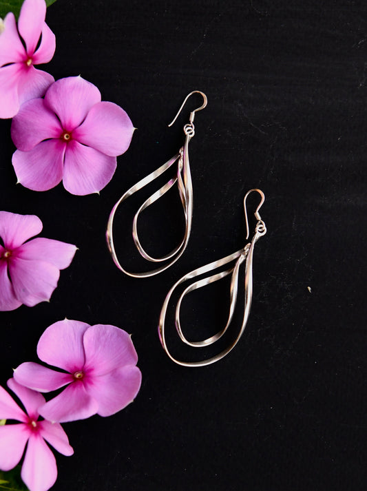 Silver Twist Double Drop Earrings