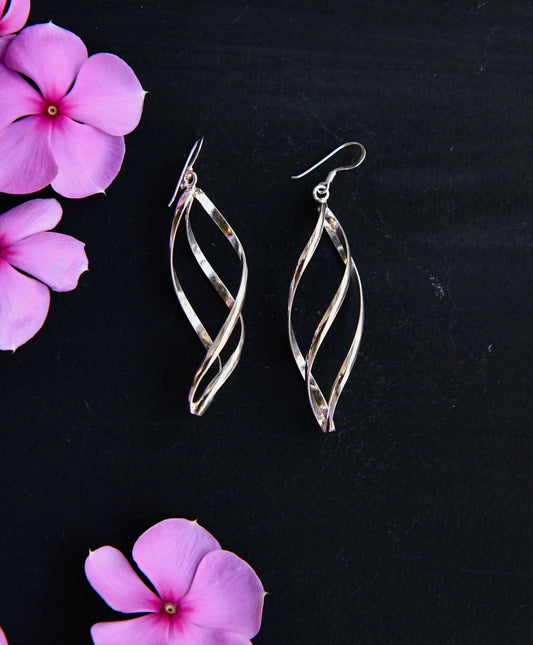 Silver Twisted Leaf Earrings