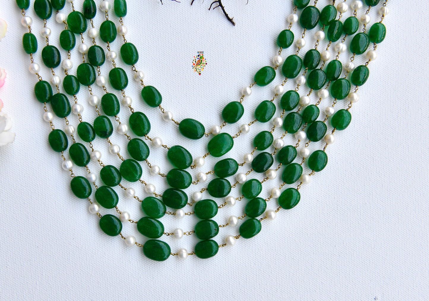 Statement Jade and Pearls Necklace