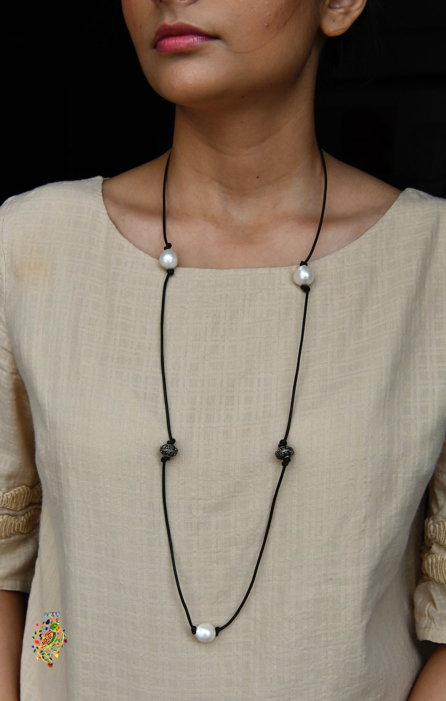 Pearl-in-Leather Long Necklace