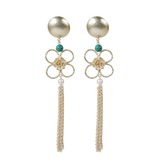 Turquoise Pearl Fall Danglers