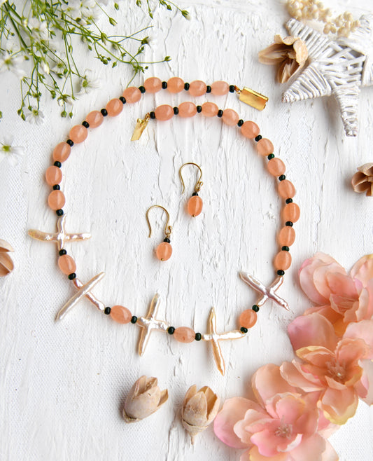 Peach Agates and Pearls Set