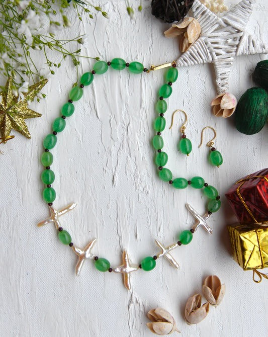 Moss Green Agates and Pearls Set