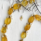 Amber Yellow Tourmaline Set with Pearl Tassels