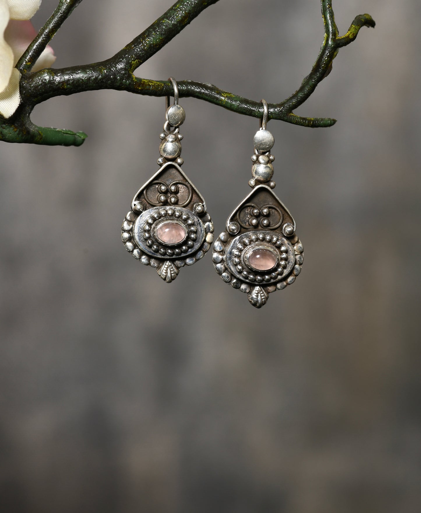 Intricate Rose Quartz Earrings