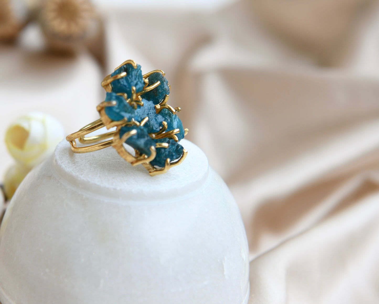 Blue Apatite Flower Ring