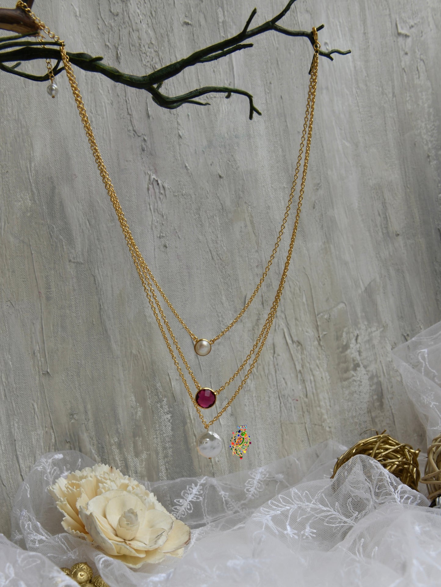 Eve's Charm Necklace with Red Wine Drops