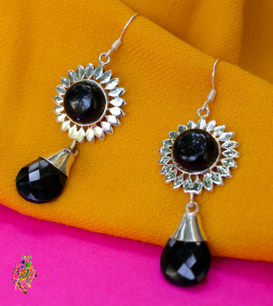 Black Onyx Flower Earrings