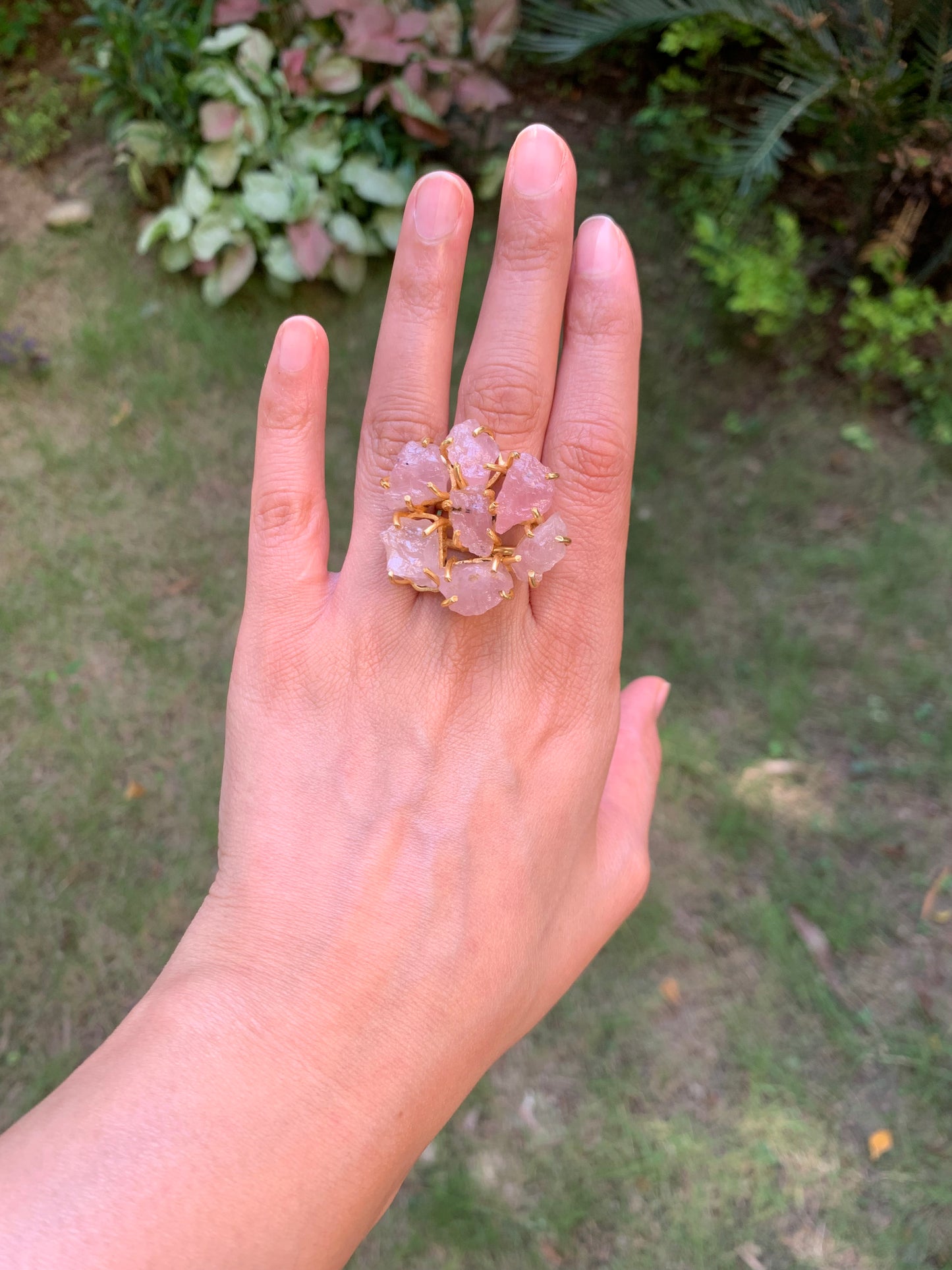 Rose Quartz Flower Ring