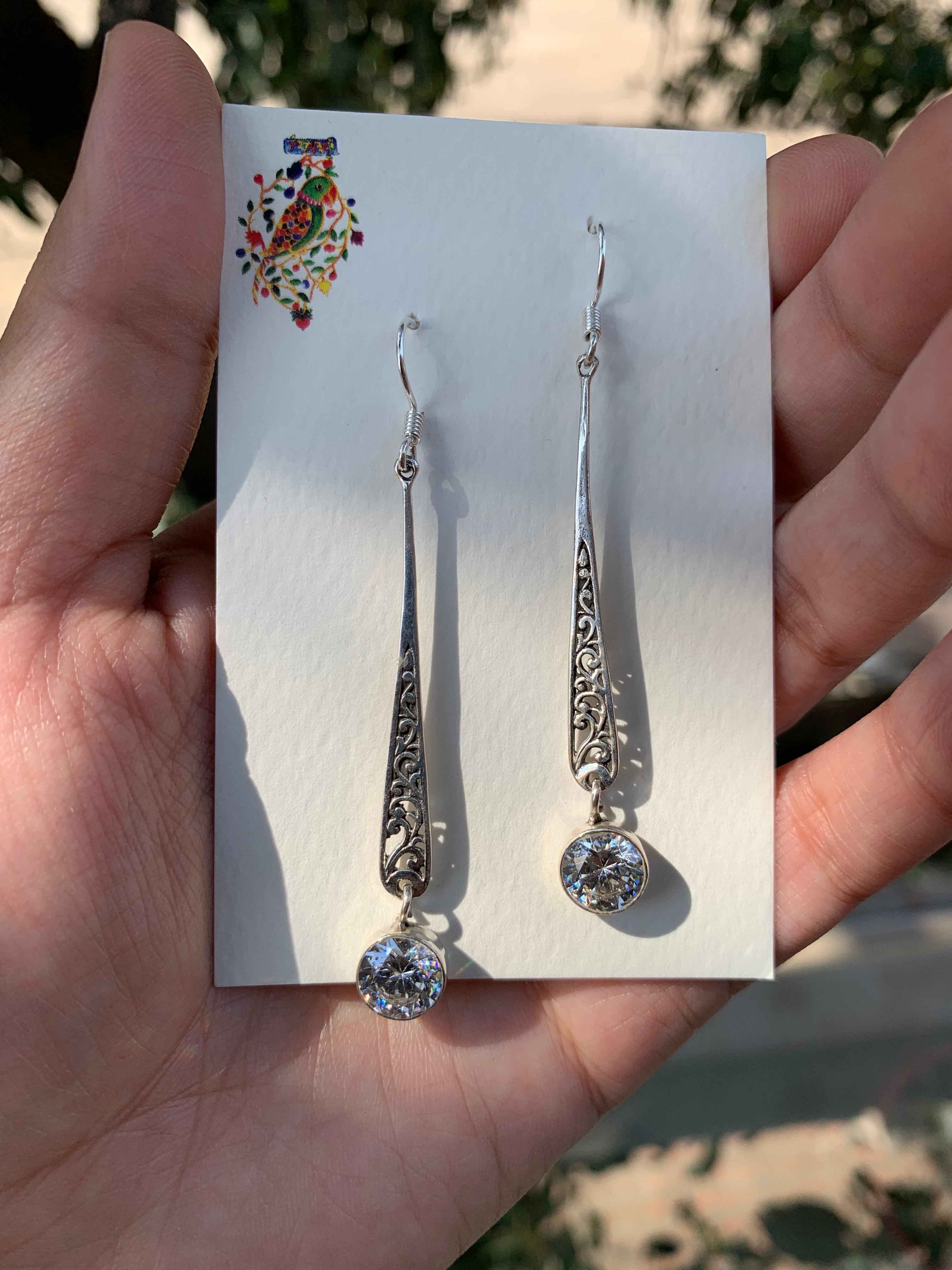 Buy Silver Plated Carved Dangler Earrings by Sangeeta Boochra Online at Aza  Fashions.