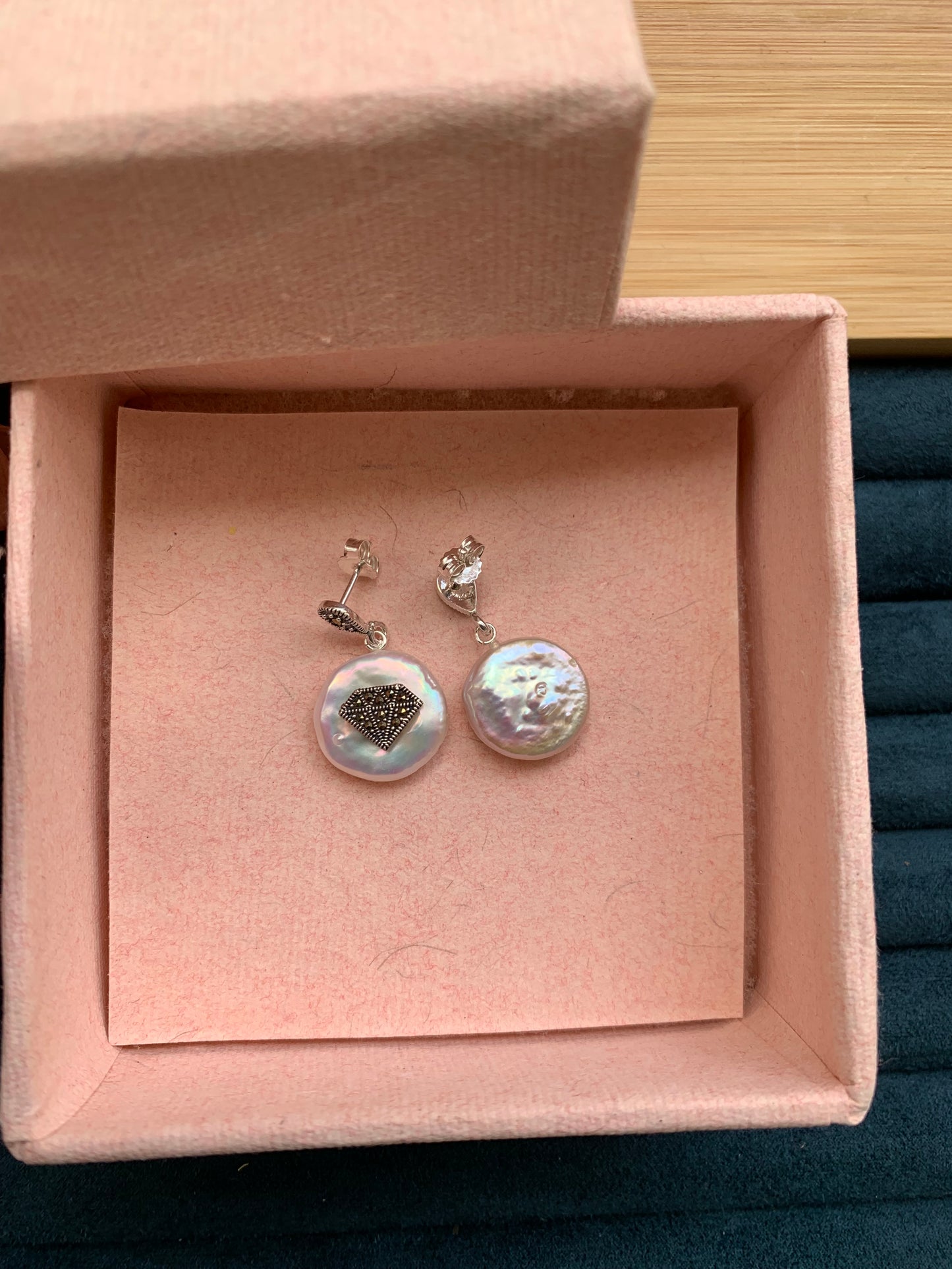 Pearl and Silver Diamond Marcasite Earrings