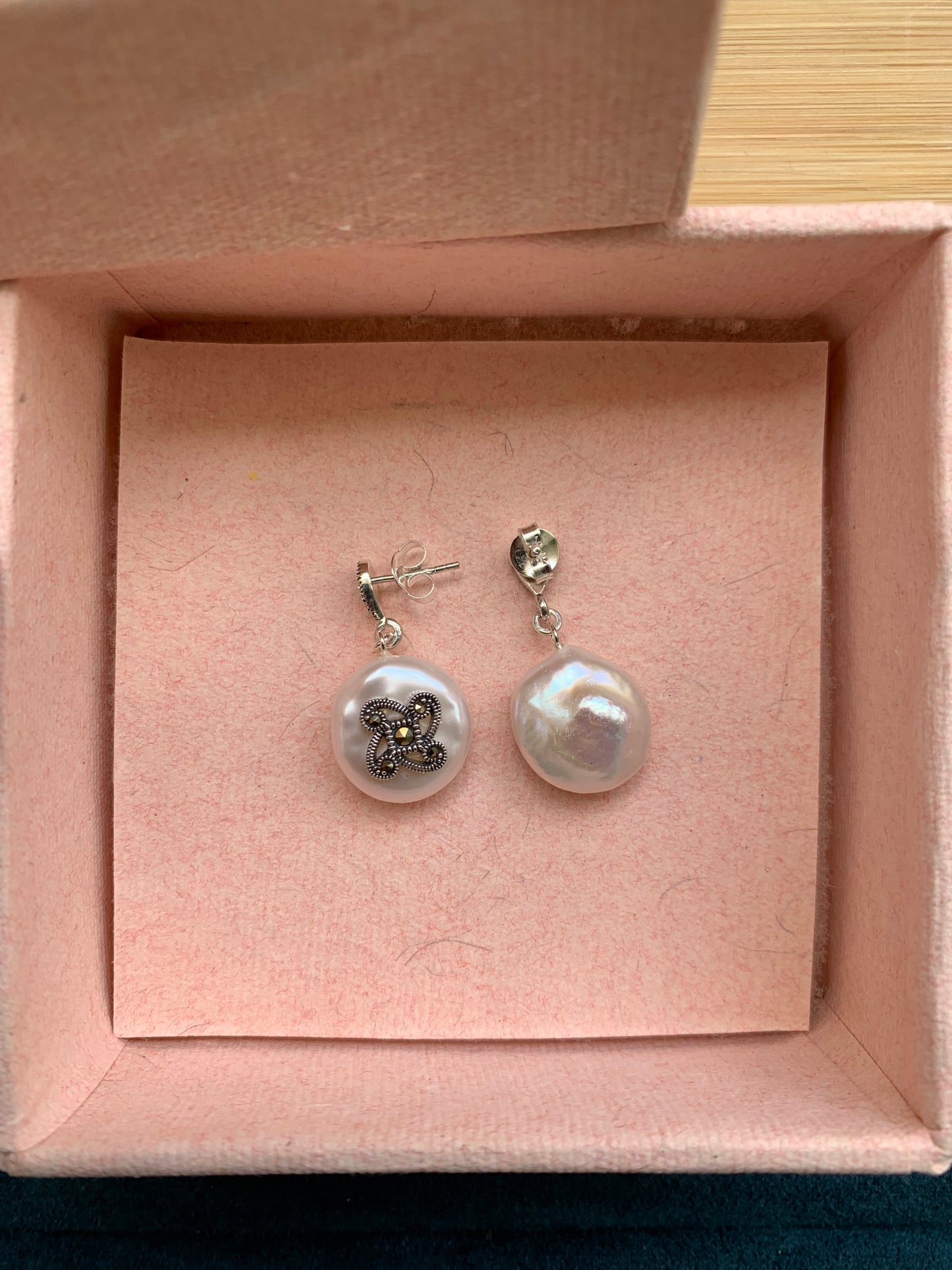 Pearl and Silver Chakra Marcasite Earrings