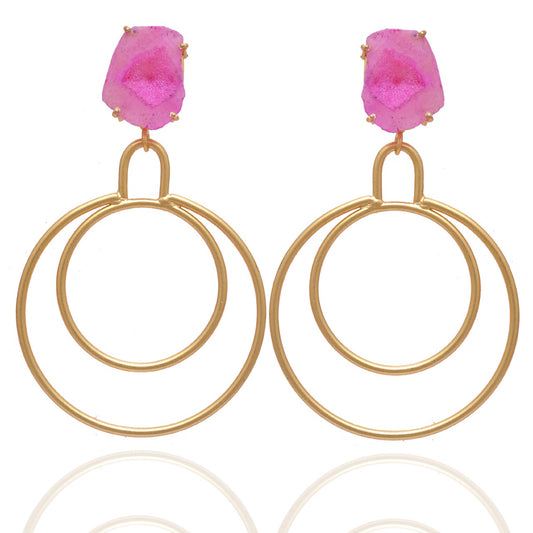 Pink Solar Stone Danglers