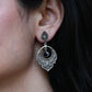 Silver Leaf Earrings with Black Stone
