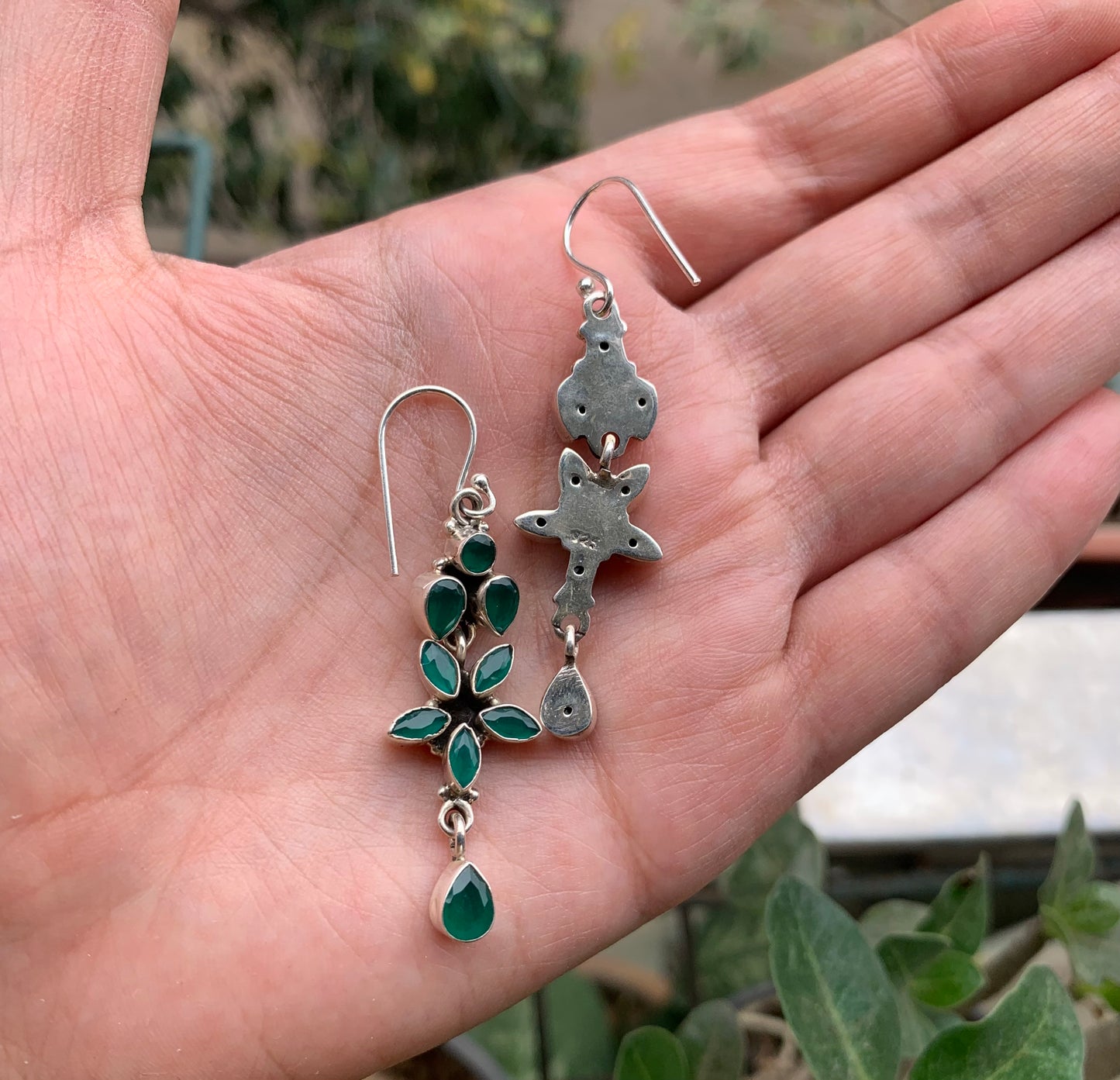 Green Flower Stone Earrings