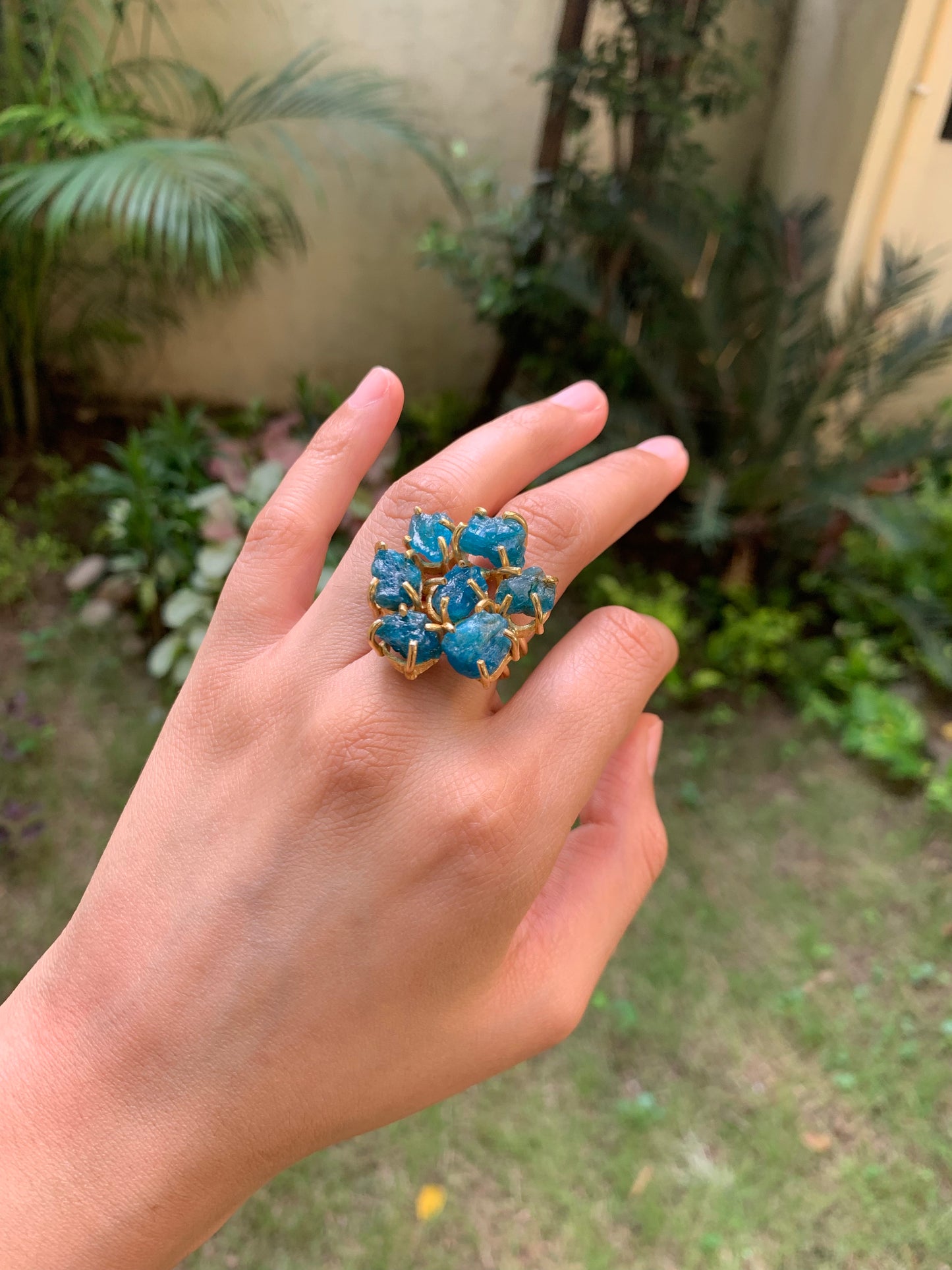 Blue Apatite Flower Ring